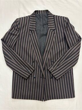 Striped Double-Breasted Blazer in Brown and Black